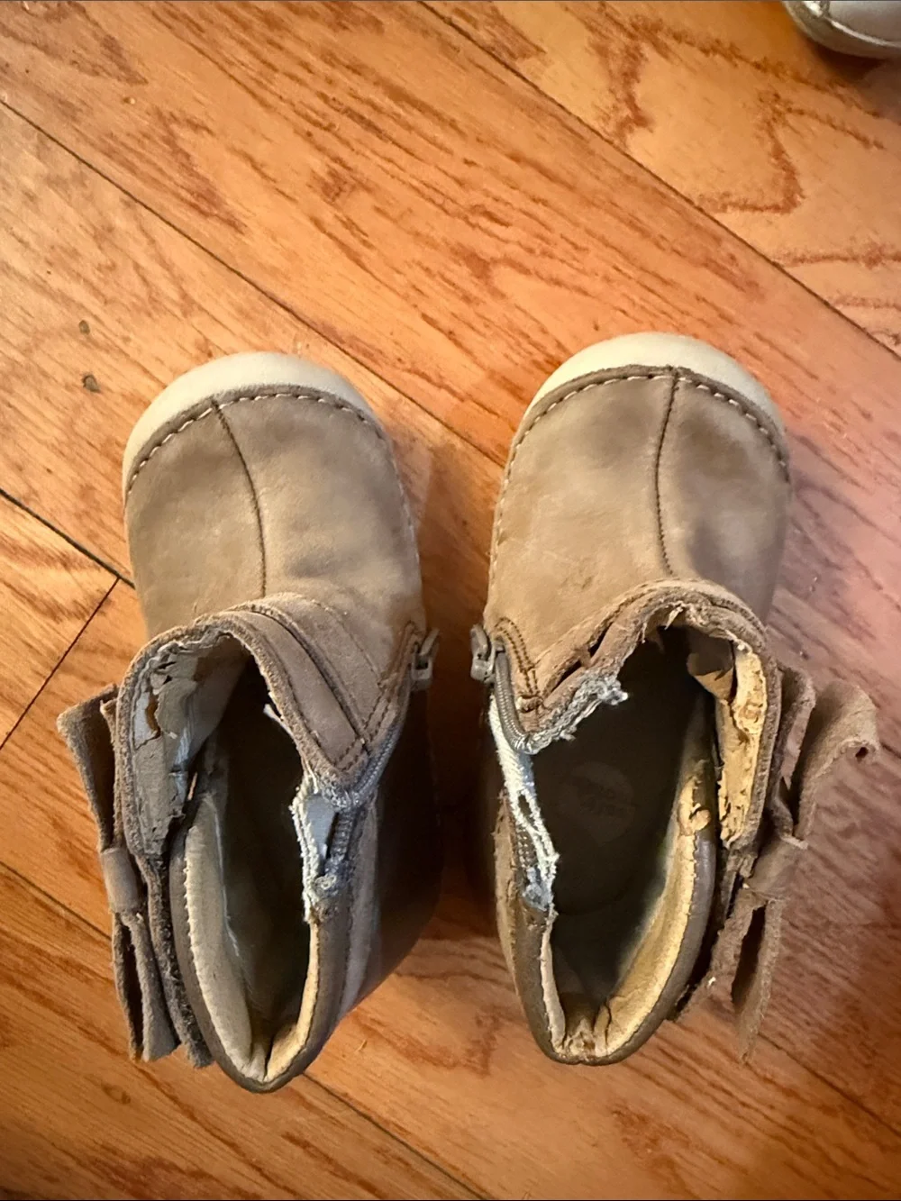 Stride Rite Taupe Leather Kids Boots with Cream Toecaps